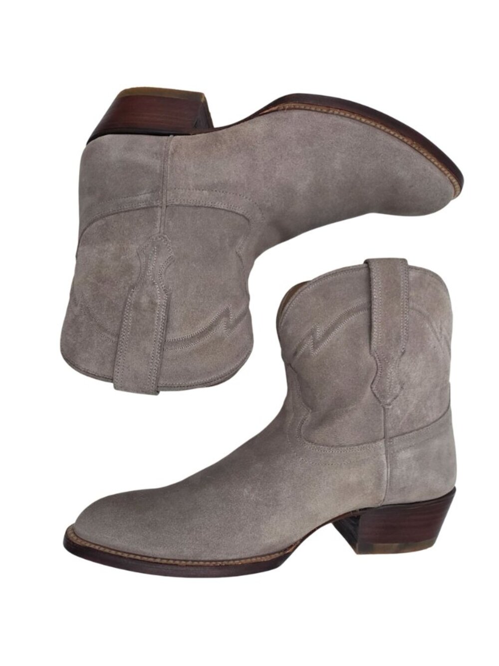 NEW Cuero Womens size 10B Suede Taupe Grey Ankle Cowboy Western Booties Handmade - Picture 6 of 16